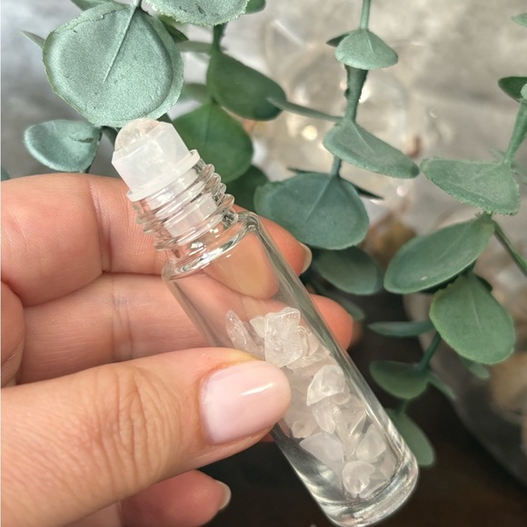 Crystal and Clear Glass Roller Bottle with Silver Cap - Picture 2 of 4